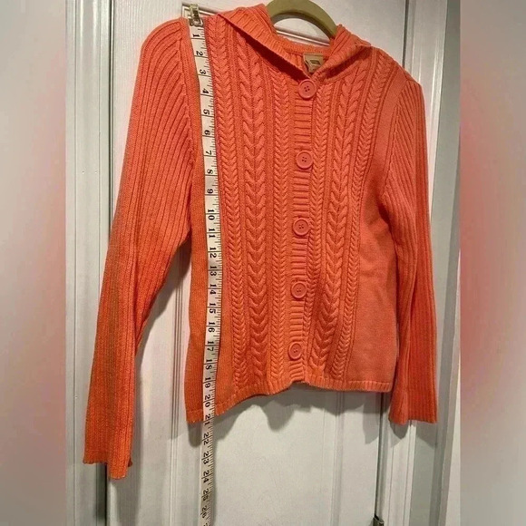Faded Glory Coral Cluster Cable Knit Ribbed Hooded Button Cardigan Size Small - Picture 5 of 8